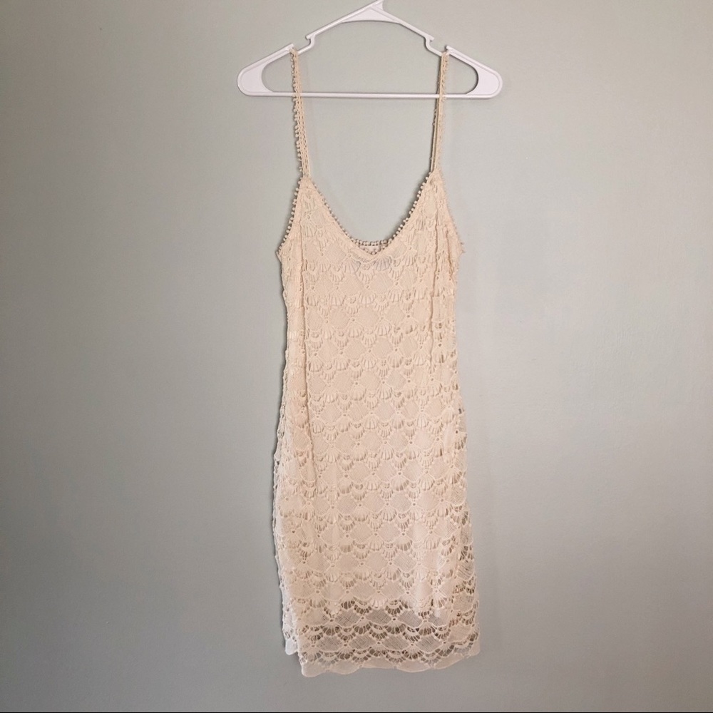 Zara Cream Crochet Sleeveless Slip Mini Dress M